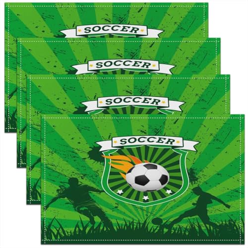 Castle Fairy Soccer Kids Placemats Set of 4,Abstract Athlete Silhouette Table Place Mats,Ball Sport Games Theme Kitchen Decor,Green Orange Placemat Kitchen Table Decoration 12"x18" - color: Green Orange