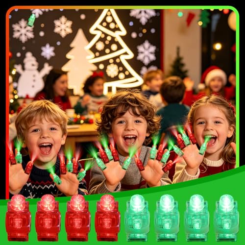 100pcs Christmas Party Favors, Green and Red Finger Lights, Glow in the Dark Party Supplies for Kids Adults, LED Flashlights Christmas Goodie Bag Stuffers, Carnival Concert Gifts Accessories - style: Red+Green-100
