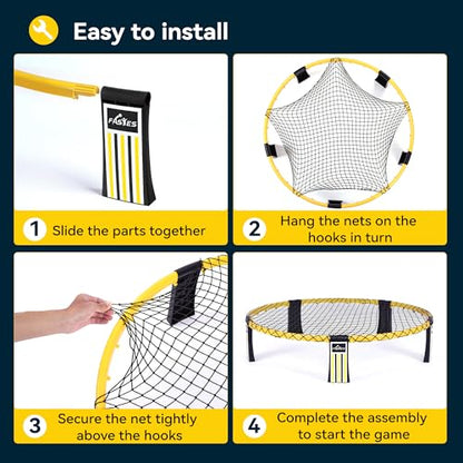 Outdoor Beach Ball Game Includes 3 Balls, Net and Carrying Bag -Roundnet Game Set for Adults, Kids, and Family - Perfect for Beach, Yard, Lawn, Backyard, and Park - color: Yellow