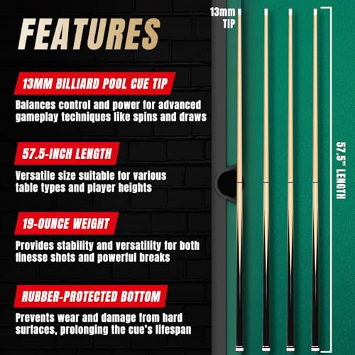 Prosniper Premium Pool Sticks Set of 4 | 58-Inch, 19-Oz Canadian Ashwood Pool Cue with Low-Deflection Shaft & 4 Extra Chalks | Pro-Grade Billiard Cue for Home & Bar Play - color: Black