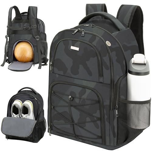 Bowling Ball Backpack with Shoe Compartment, Single Ball Bag for Men & Women, Protective Ball Holder & Ventilated Shoe Storage, Multi-Pocket Bowling Gear Bag for League & Casual Bowlers - color: Dk Green