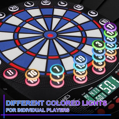 WIN.MAX Electronic Dart Board Soft Tip Dartboard Set LED Displays 3 Languages with 12 Darts 100 Tips Power Adapter - color: BLUE/WHITE WITH LIGHTS