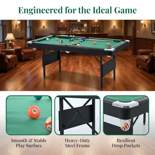 Foldable Pool Table, Compact Billiards Tables, Indoor Games Table for Family & teenagers, Billiard Gaming Board with Full Accessories, Small Space Game Top for Dining Room & Home Entertainment - size: 56-inch