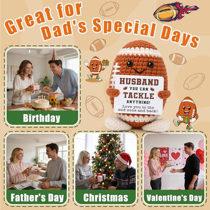 Fathers Day Husband Birthday Gifts from Wife, Husband Romantic Wedding Anniversary Present from Wife, Fathers Day Funny Cute Handmade Crochet Football for Best Hubby Spouse Present Who Wants Nothing - style: husband