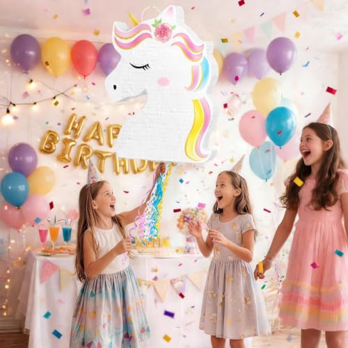 WERNNSAI Ultra Large Unicorn Piñata - Unicorn Party Supplies Piñata Bundle with Blindfold and Bat for Girls Kids Rainbow Unicorn Theme Birthday Party Game Decorations (20.4" x 15.6" x 2.9") - style: Unicorn B-Large 20"x16"