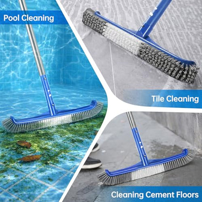 Pool Brush Head, Scrub Brush with Premium Nylon Bristles,Curved Ends High-Efficiency Pool Broom/Pool Brushes for Cleaning Inground/Above Ground,Swimming Pool, Walls, Bathtubs, Tiles & Floors(Blue) - color: Blue