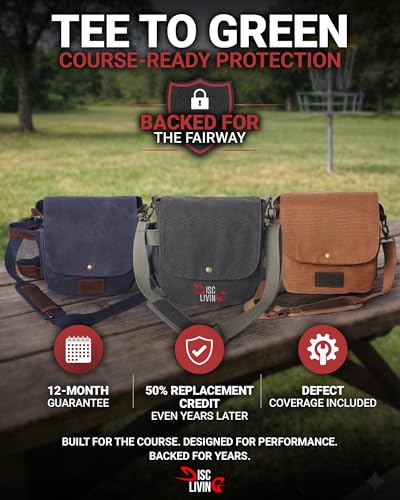 Disc Golf Bag | Frisbee Golf Bag | Easy to Carry | Lightweight Fits Up to 10 Discs | 16 oz Waxed Canvas Sturdy Design | Belt Loop | Double Button Design | Bottle Holder - style: Waxed Canvas - Brown