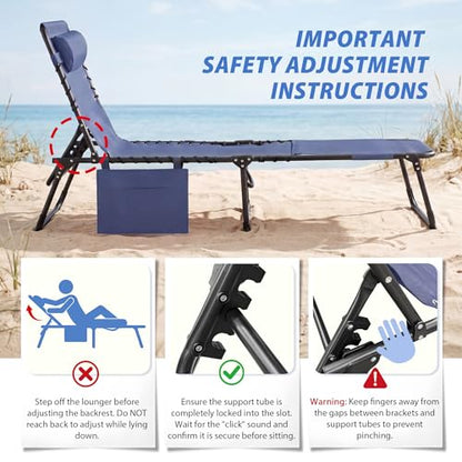 Flamaker Face Down Chaise Lounge Chair 5-Position Adjustable Sunbathing, Foldable Tanning Chair with Face& Arm Holes, Outdoor Recliner for Pool, Beach, Patio, Lawn (Blue, 1 Pcs) - color: Blue, style: Sauna, 1 Pcs