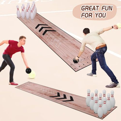 Mini Bowling Set, Bowling Alley Set with Thicken Lane, Indoor & Outdoor Home Bowling Set, Bowling Pins Ball Set, Full Bowling Alley Set for Family & Friends, Diatomite & Rubber Material Lane (Thick)