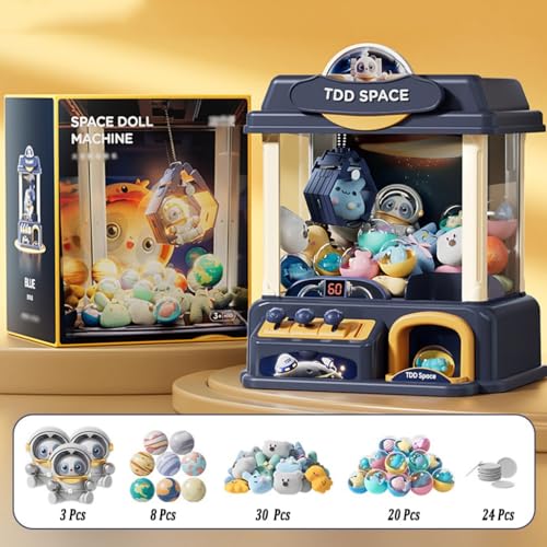 Claw Machine Arcade Game, Candy Grabber Machine, Features LED Lights and Sound Effects, Fun for The Whole Family (Color : Blue, Size : 49 Dolls+20 Capsules)