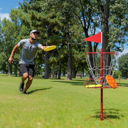 Yaheetech Disc Golf Basket Portable Disc Golf Practice Set 12/24 Chain w/Basket Target and Double Steel Chains for Outdoor - color: Red