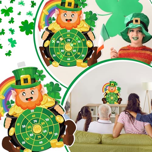 Cinrobiye St.Patrick's Day Game Irish Party Dart Board Game Set with 6 Sticky Balls and 6 Darts for Family Leprechaun Spring Birthday Party Supplies Garden Yard Lawn Indoor Outdoor Gatherings