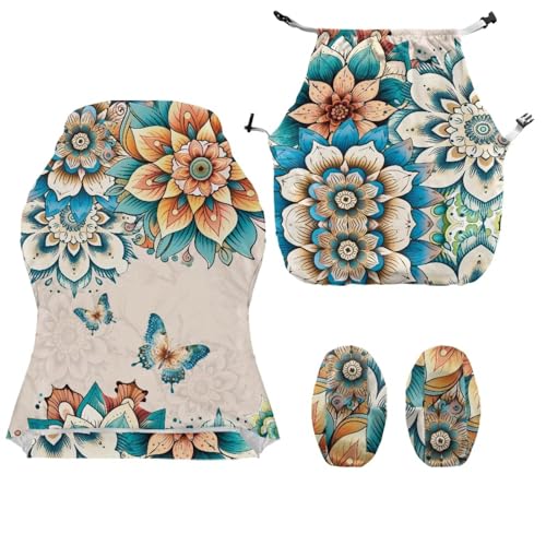 Butterfly Print Gaming Chair Covers Boho Mandala Flower Print Gamer Chair Cover Set with 2 Armrest Covers for Swivel Rotating Chairs, Machine Washable - color: Brown - Butterfly Boho Mandala Flower
