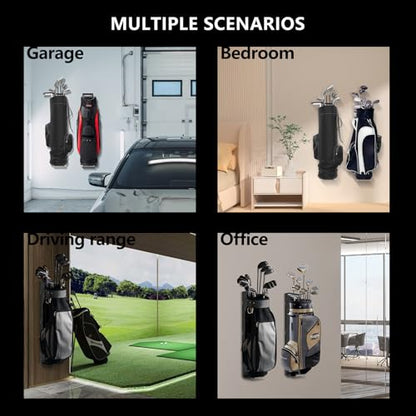 Wall Mount Golf Bag Storage Rack - Wall Mount Rack for Garage, Club Dock for Golfing Bag | Space Saving | Easy Install & Use - color: Black