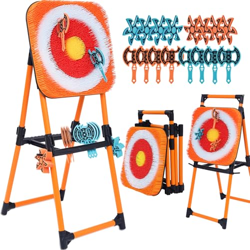 Axe Throwing Game for Backyard - 8 Throwing Axe & 8 Throwing Stars,24" Target,Yard & Outdoor Games for Adults and Family (Orange) - color: Orange