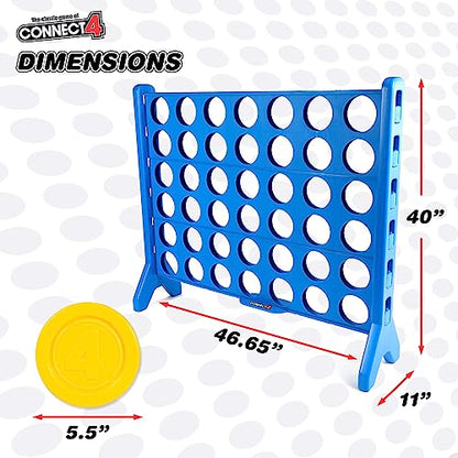 Connect 4 Giant Edition Game - 4-Foot Jumbo Classic Four-in-a-Row Family Fun - Indoor & Outdoor Strategy Board Games for Adults & Kids - 42-Count Colorful Discs - Quick Assembly & Slide Release Reset
