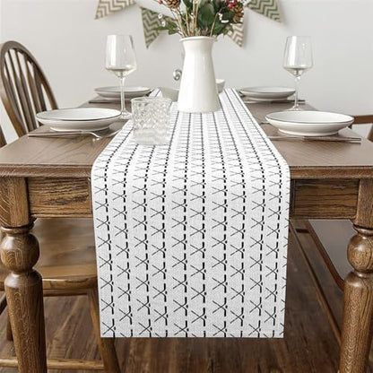 Erosebridal White Ice Hockey Table Runner 13x48, Hockey Ball Sports Table Runners for Kids Boys Girls, Racket Tabletop Decor for Dining Living Room Bedroom, Games Lacrosse Sticks Dresser Scarf - size: 13" X 48"
