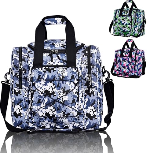 Hsmihair Bowling Ball Bag for Single Ball, Bowling Tote with Padded Holder,Fits Shoes up to Men’s Size 14, Carry Bag for Bowling Accessories - color: CamoBlue