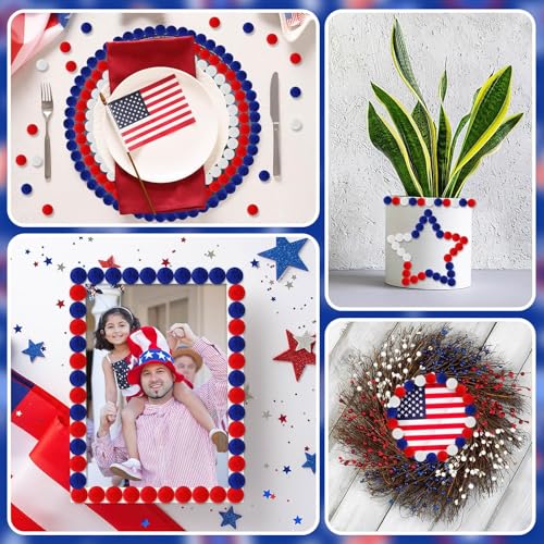 SEPGLITTER 1000Pcs 4th of July Red White Blue Pom Poms Puff Balls | 1cm Size, DIY Crafts Making, Independence Day, 250th Anniversary, Patriotic Decoration, Veterans Memorial Party Supply - style: Red White Blue Style