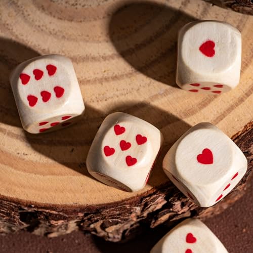 10 Pieces 16mm D6 Dice Set, Wooden Standard 6 Sided Dice Set with Leather Bag for D&D, RPG,Table Board Games or Teaching Math (Heart) - color: D6-heart