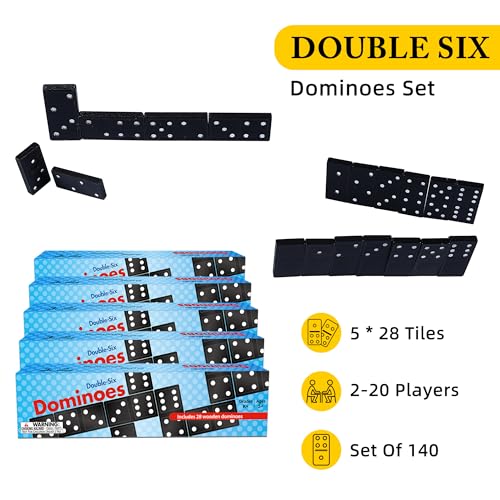 Offelec Dominos Set for Adults – 140pcs Dominoes Set - Classic Board Games, Double 6 Dominoes Family Games for Adults - Double Six Standard Dominos Set 5 * 28 Tiles, Travel-Friendly Domino Set - color: 5 Packs Double 6 Domino