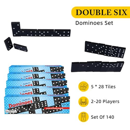 Offelec Dominos Set for Adults – 140pcs Dominoes Set - Classic Board Games, Double 6 Dominoes Family Games for Adults - Double Six Standard Dominos Set 5 * 28 Tiles, Travel-Friendly Domino Set - color: 5 Packs Double 6 Domino