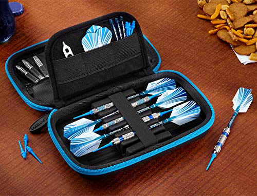 Casemaster Sentinel 6 Dart Case, Holds Extra Accessories, Tips, Shafts and Flights, Compatible with Steel Tip and Soft Tip Darts, Impact & Water Resistant Tactech Shell, Blue Zipper - color: Blue