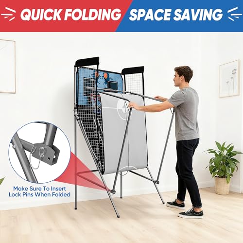 Indoor Arcade Basketball Game Foldable Double Electronic Basketball Hoop Game Shot 2 Player w/ 4 Balls LED Scoring Inflation Pump 8 Different Options
