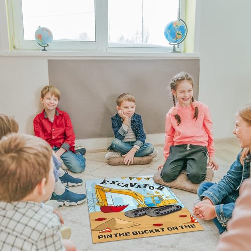WERNNSAI Pin the Bucket on the Excavator Party Game - Construction Birthday Party Supplies for Boys Under Construction Theme Party Decorations Favors with 24 Pcs Stickers and Blindfold - style: Construction