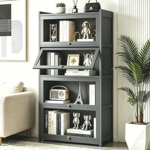 Display Cabinet with Acrylic Doors,4-Tier Curio Display Case, Collectibles Toy Organizers Rack & Display Shelf, Bookcase for Home Office, Study, Living Room,Bedroom,Playroom,Reading Corner Bookshelf - color: Grey-3