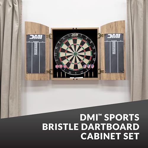 DMI Sports Dublin Bristle Dartboard Cabinet Set - style: Rustic Tan Finish