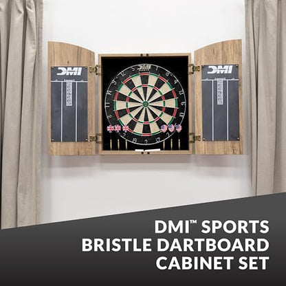 DMI Sports Dublin Bristle Dartboard Cabinet Set - style: Rustic Tan Finish