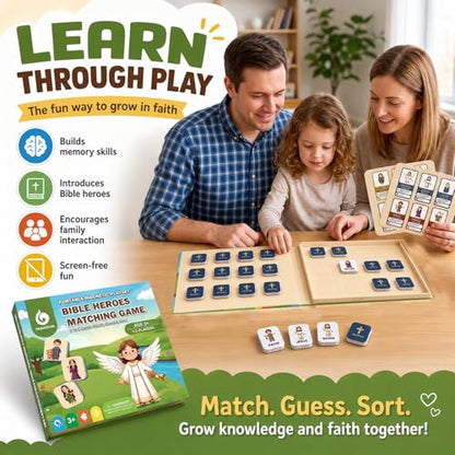 TRAVOFUN Bible Heroes Matching Game for Kids, Portable Magnetic Memory Game with Clue Cards, Christian Travel Toy for Church Quiet Time, Screen-Free Bible Game for Ages 3+, 1-2 Players - style: Bible Heroes Game