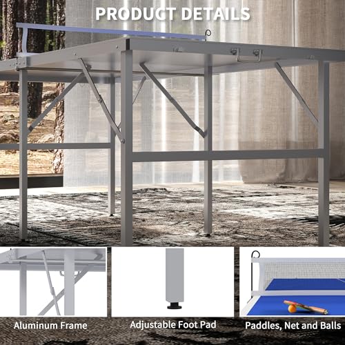 Mini Ping Pong Table Set for Outdoor and Indoor, Foldable Table TTable with Net, 2 Paddles, 3 Balls, Adjustable Feet, Easy Assembly, Blue