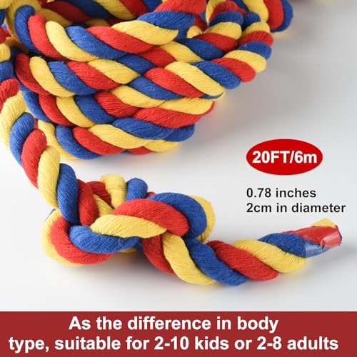 NEBURORA 20FT Tug of War Rope for Adults Outdoor Games Field Day Family Reunion Summer Outside Yard Backyard Lawn Camping Picnic Carnival Party Games - color: Red, Yellow and Blue