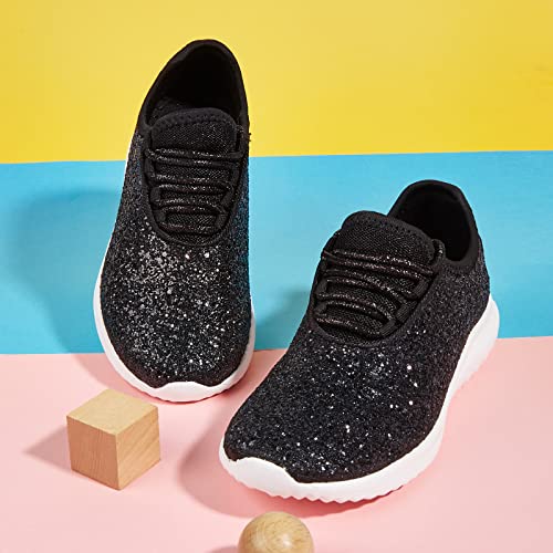 K KIP WOK Girls Glitter Sneakers Sparkle Slip On Walking Shoes for Kids/Children Breathable Running Sneakers - color: Black, size: 12 Little Kid