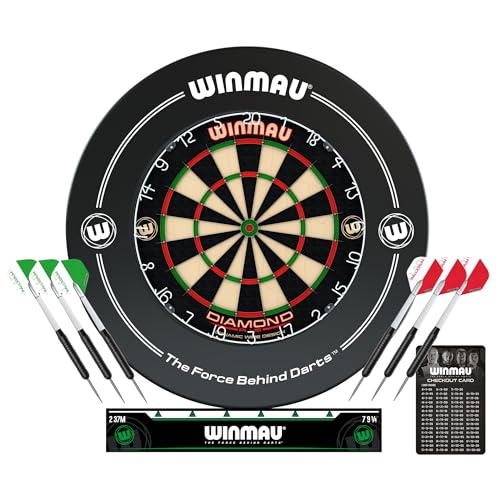 WINMAU Diamond Plus Dartboard - PDC Tournament Dart Board with High-Density Sisal & Reduced Bounce-Out Wiring - Available as Board Only, Surround Set or Cabinet Set with Steel Tip Darts
