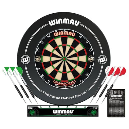 WINMAU Diamond Plus Dartboard - PDC Tournament Dart Board with High-Density Sisal & Reduced Bounce-Out Wiring - Available as Board Only, Surround Set or Cabinet Set with Steel Tip Darts