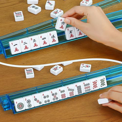American Mahjong Tile Set,166 White Tiles Mahjong Set,4 Colors Mahjong Racks,Travel Mahjong Set with Blue Carrying Bag - style: Blue Bag--White