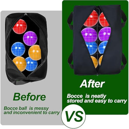 Bocce Set Carry Bag, Bocci Storage Bag with 8 Compartments for 8 Bocce Balls, Oxford Cloth Equipment Bag with Reinforced Handles for Lawn Beach Yard Outdoor