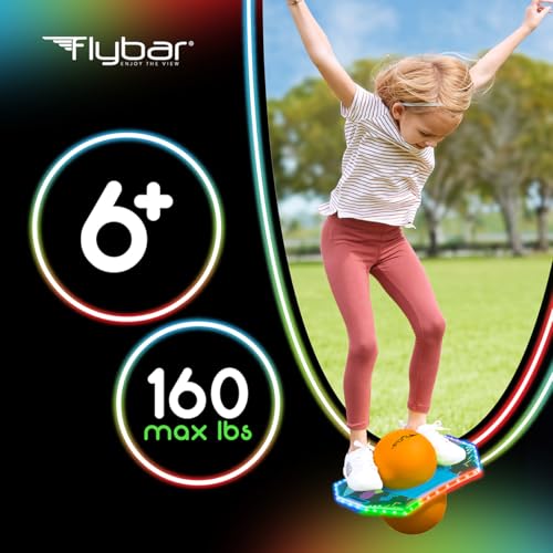 Flybar LED Pogo Trick Ball for Kids Balance Bounce Board w/Anti-Slip Deck - color: Retro Rocket