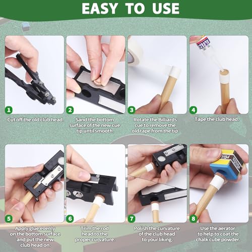 11-in-1 Billiards Pool Cue Tip Shaper, Aluminum Alloy Pool Stick Tips Replacement Kit, Pool Cue Repair Kit for Billiards Enthusiastsm, Pool Cue Shaper Accessories for Replacement and Shaping Cue Tips