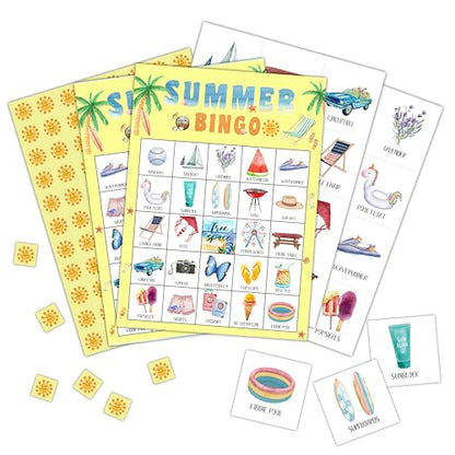 Summer Bingo Cards, Hawaiian Bingo Games for 24 Players, Summer Games for Family Friends Large Group Activities, Tropical Summer Party Favors Supplies Decorations(20) - style: Summer