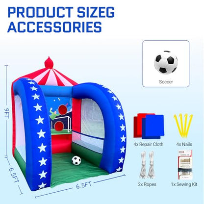 OZIS 6.5x6.5x9Ft Inflatable Soccer Game with Soccer Ball & Blower, Portable Fun Kicking Target Holes, Interactive Inflatable Carnival Games for Commercial Events, Parties, Family Activities - style: Football Throwing Target