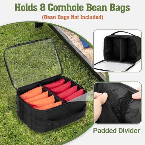 GOBUROS Cornhole Bag Carry Case Holds Up To 8 Bags, Cornhole Bean Bag Holder with Padded Divider, Flag Patch Area and Portable Handle for Men and Women, Black,