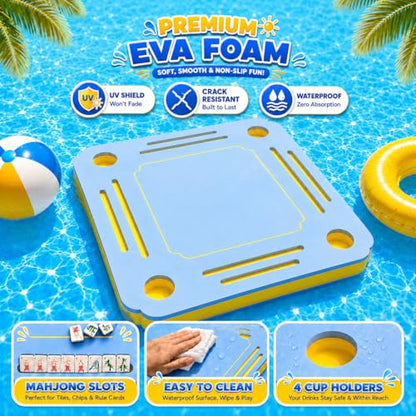 Floating Mahjong Table for Pool, EVA Foam Waterproof Pool Mahjong Table Floating Game Table for Swimming Pool, Hot Tub, Double-Sided Mahjong Domino & Card Games for Adults