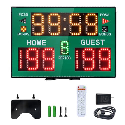Basketball Digital Scoreboard with Remote,Battery Powered Portable Tabletop Electronic Scoreboard with 75dB Buzzer,Countdown Timer & Score for Games - style: green
