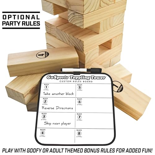GoSports Giant Wooden Stacking Game - Stacks Up to 5 ft - Choose Brown Wood Stain, Gray, Natural, Stars & Stripes, or Tropical Hardwood - Toppling Tower - color: Natural Wood