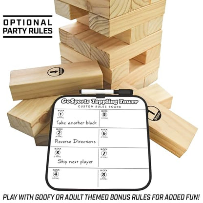 GoSports Giant Wooden Stacking Game - Stacks Up to 5 ft - Choose Brown Wood Stain, Gray, Natural, Stars & Stripes, or Tropical Hardwood - Toppling Tower - color: Natural Wood