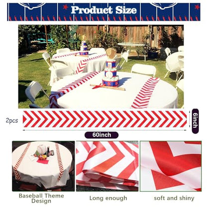 Baseball Table Runner/Baseball Party Decorations/Baseball Runner Table Cloth Runner Sports Red White for Boy Sports Themed Birthday Party - size: 60 x 6 inches